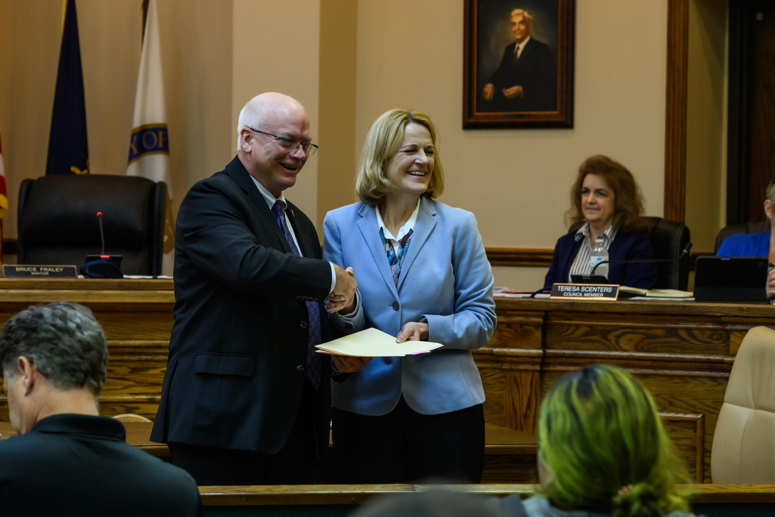 Berea College President Cheryl Nixon and the City of Berea Mayor Bruce Fraley have renewed a long-standing collaboration allowing the city to continue using certain College property—at no charge—for community parks.